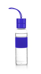 Image of Sport water bottle with strap on white background. Mockup for design