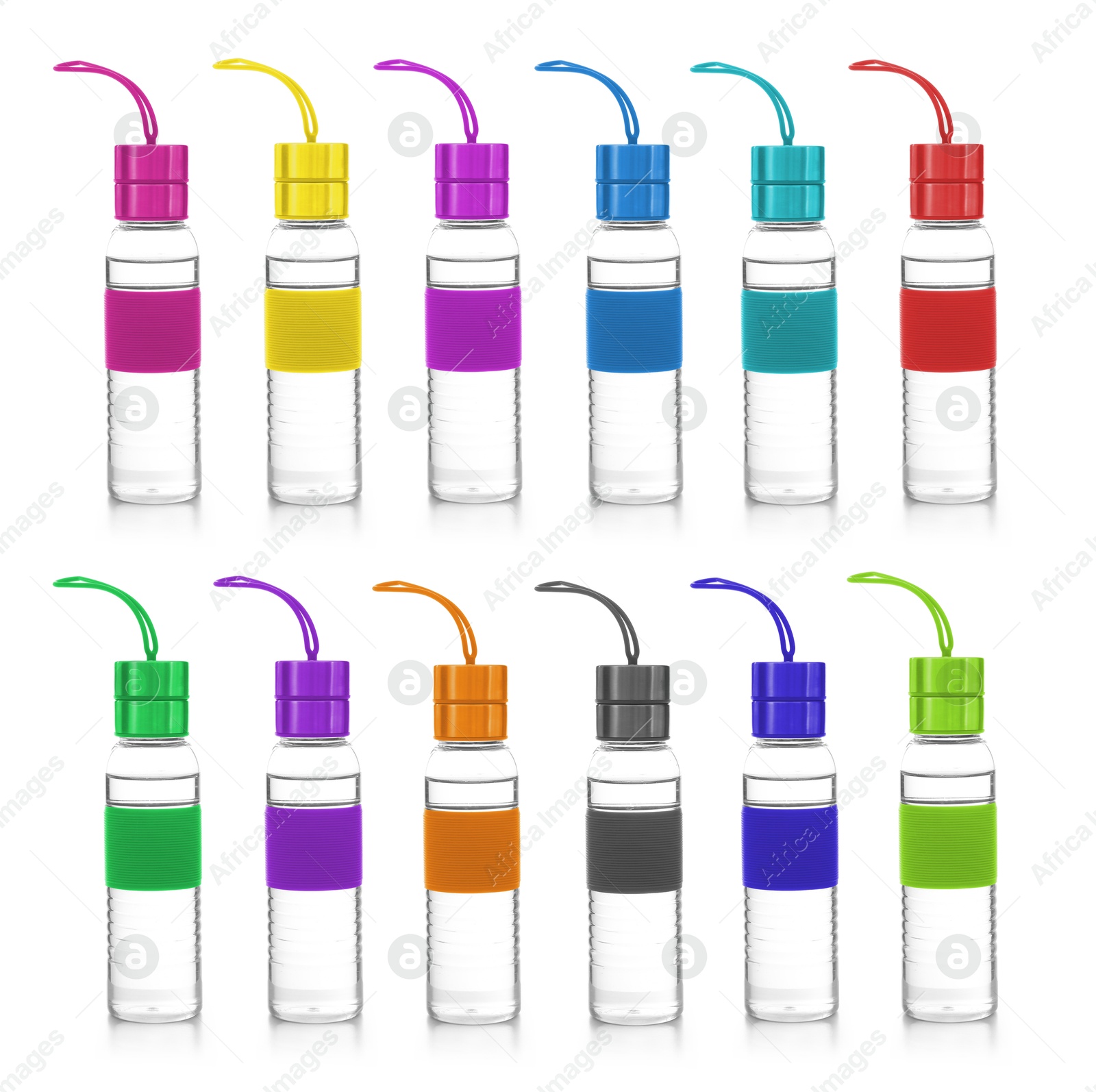 Image of Sport water bottles on white background. Mockup for design