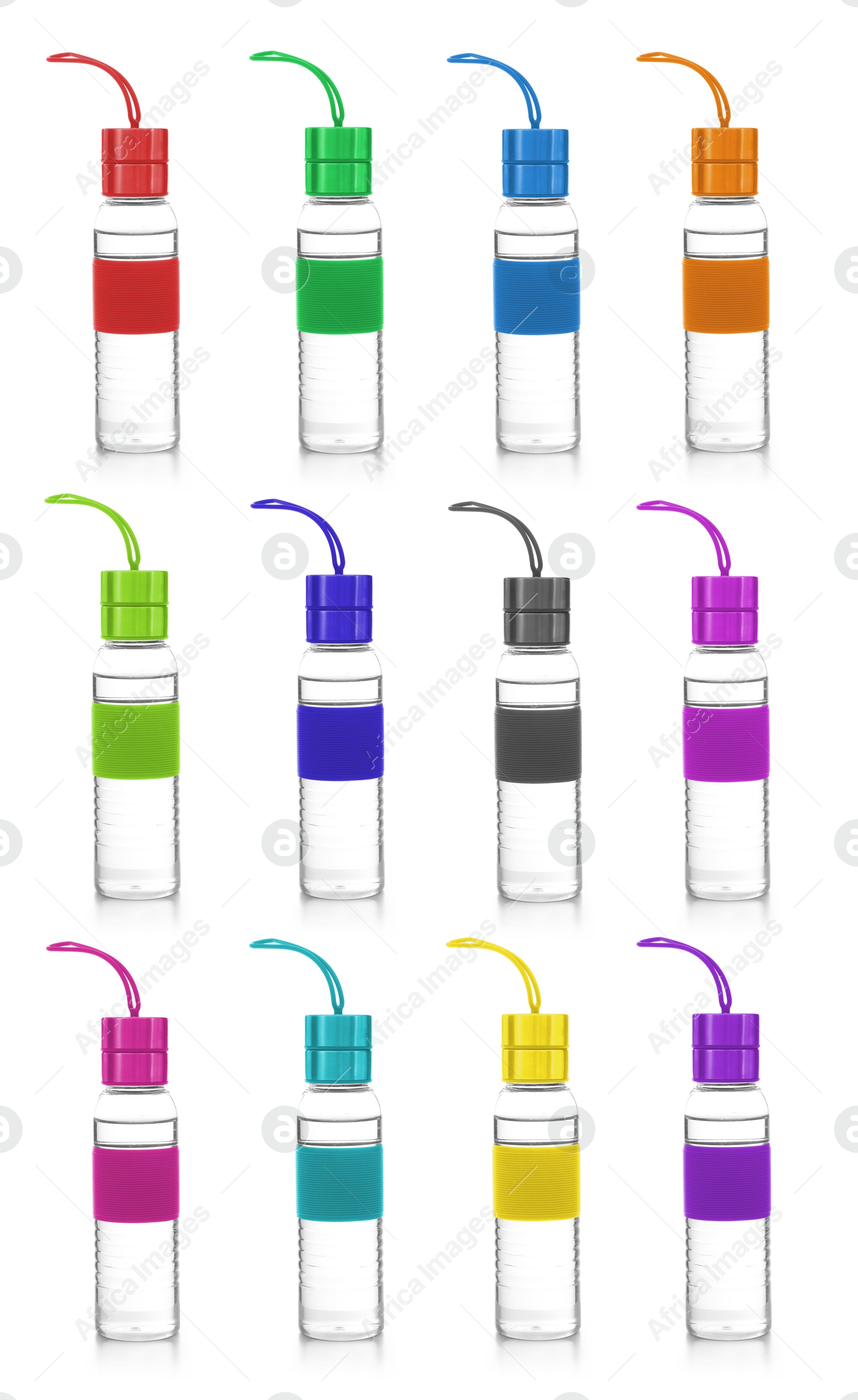 Image of Sport water bottles on white background. Mockup for design