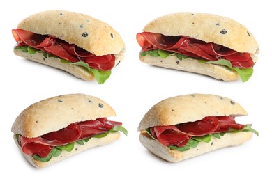 Image of Sandwich with bresaola isolated on white, collage