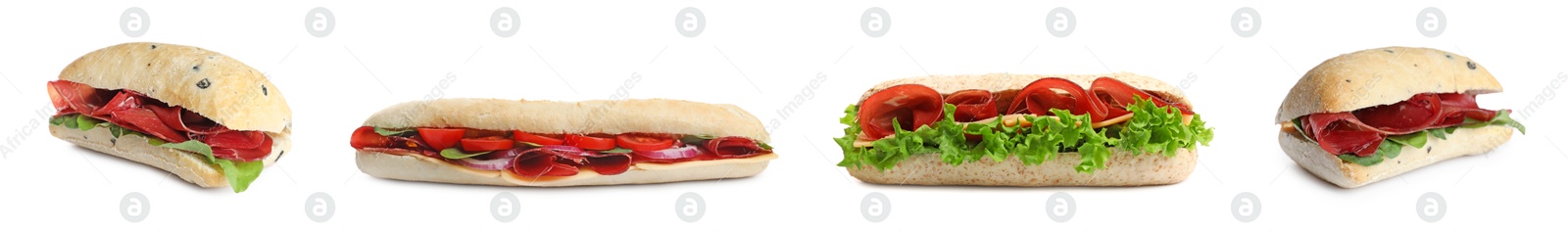 Image of Sandwiches with bresaola isolated on white, set