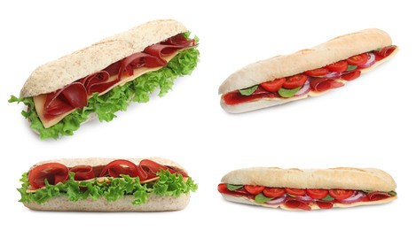 Image of Sandwiches with bresaola isolated on white, collage