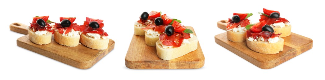 Image of Bruschettas with bresaola isolated on white, collage