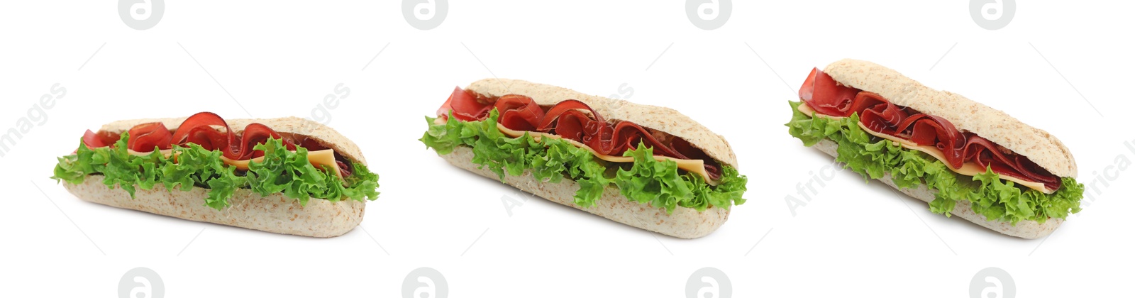 Image of Sandwich with bresaola isolated on white, collage