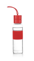 Image of Sport water bottle with strap on white background. Mockup for design