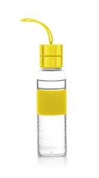 Image of Sport water bottle with strap on white background. Mockup for design