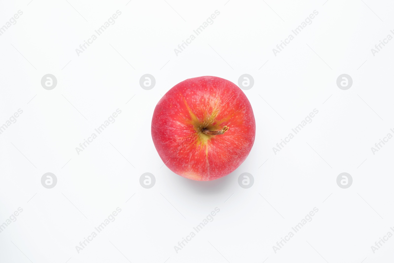 Photo of Fresh red apple on white background, top view