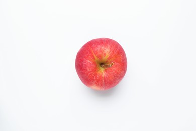 Fresh red apple on white background, top view