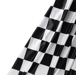 Photo of Checkered flag isolated on white, top view