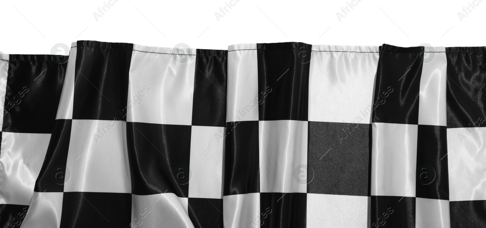 Photo of Checkered flag isolated on white, top view