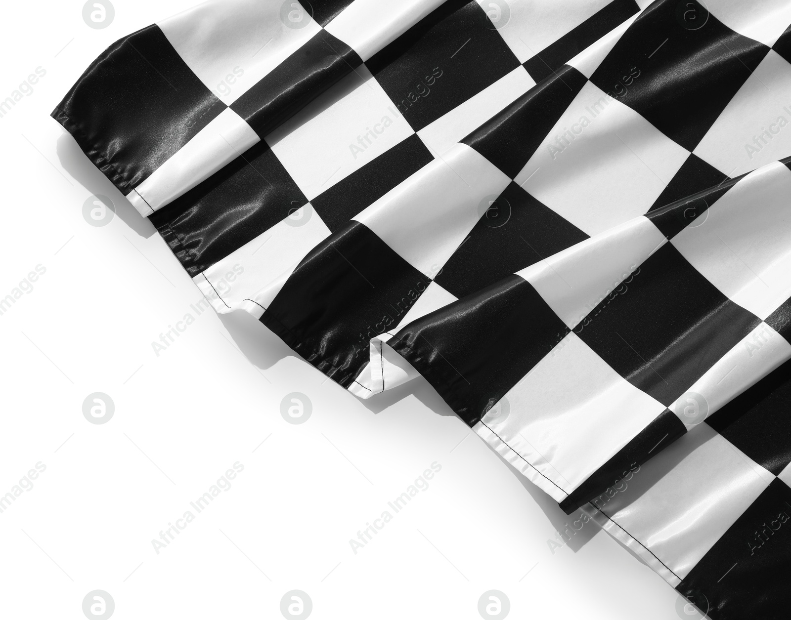 Photo of Checkered flag isolated on white, top view