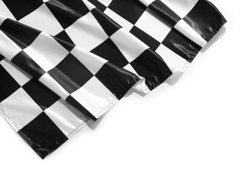 Photo of Checkered flag isolated on white, top view