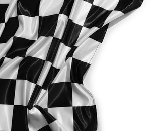 Photo of Checkered flag isolated on white, top view