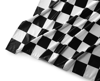 Photo of Checkered flag isolated on white, top view