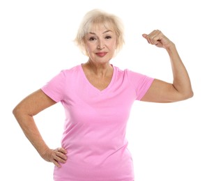 Photo of Senior woman exercising on white background. Healthy lifestyle