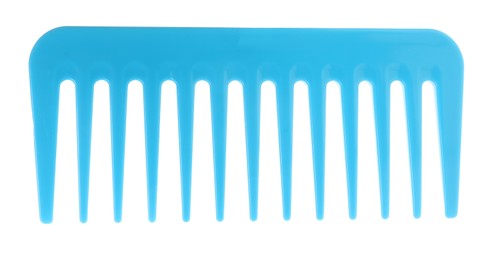 Photo of One light blue plastic comb isolated on white