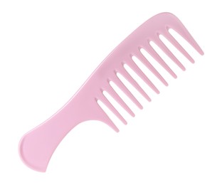 Photo of One pink plastic comb isolated on white