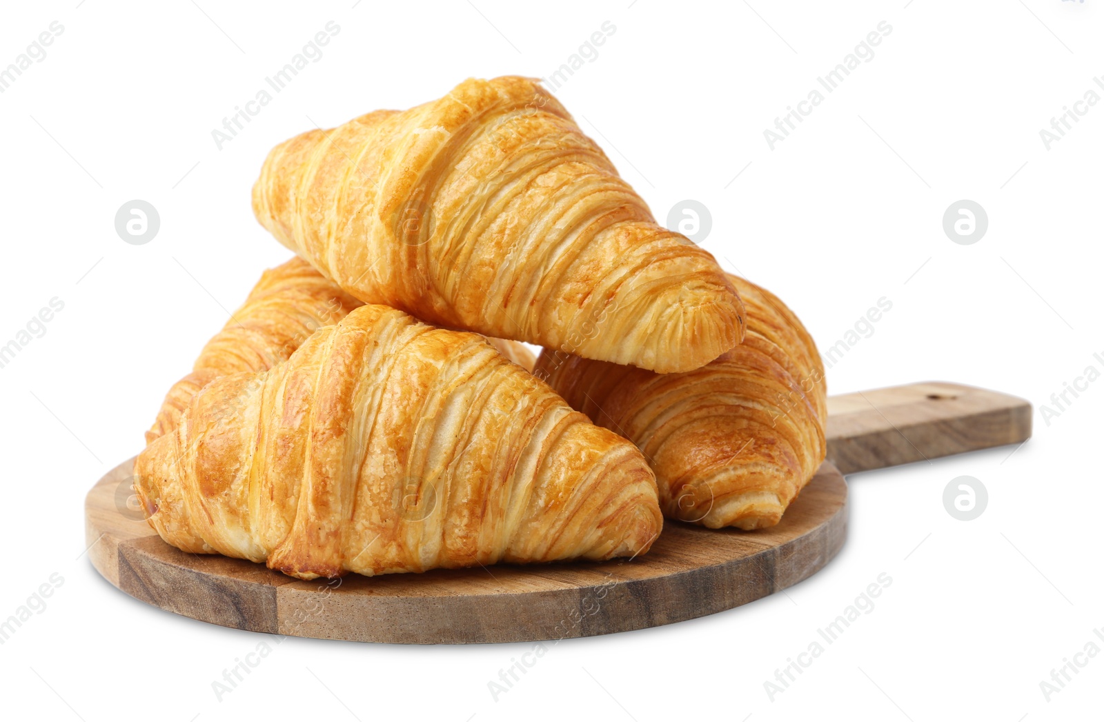 Photo of Tasty fresh croissants isolated on white. Puff pastry