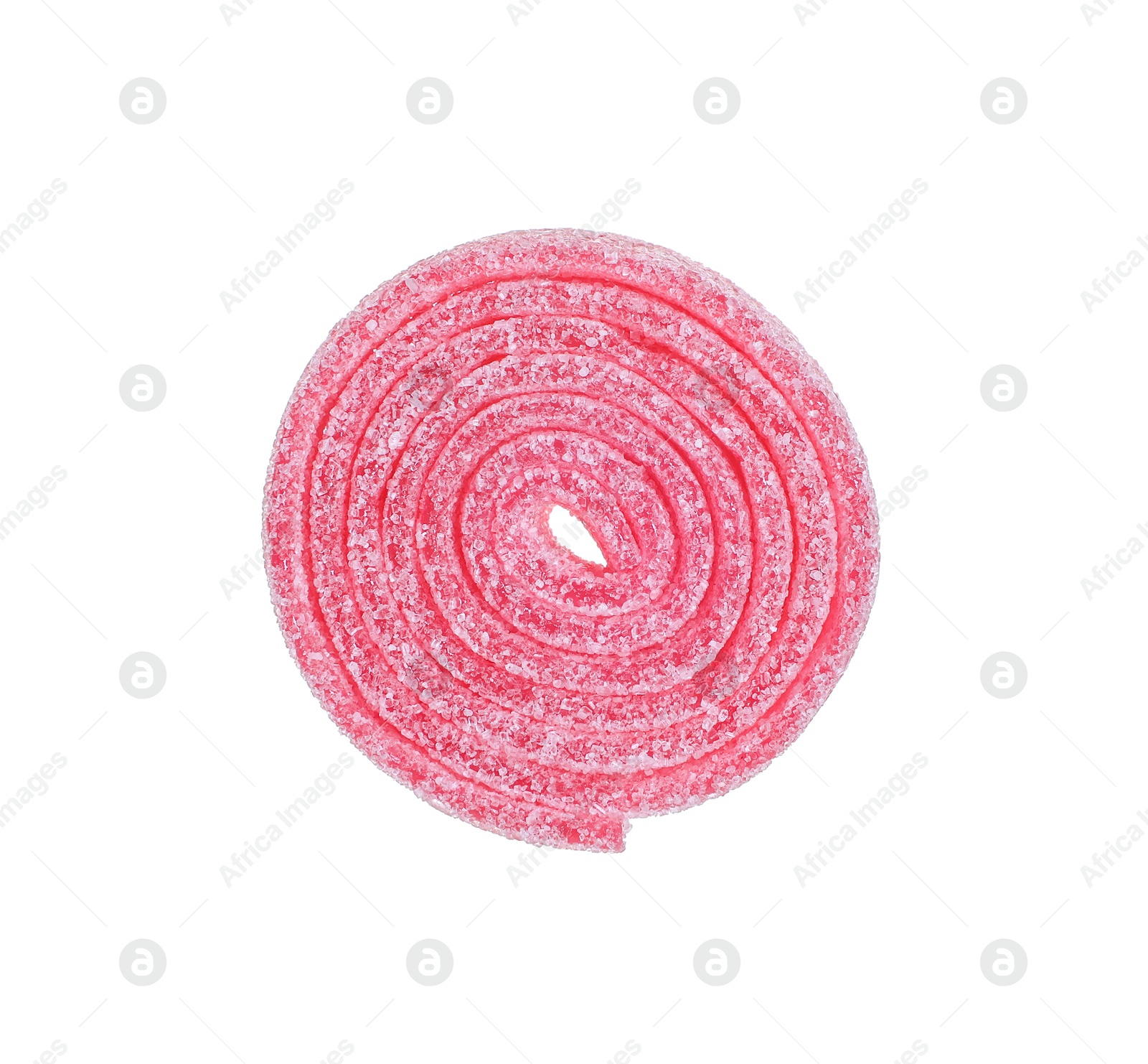 Photo of Tasty pink sour belt isolated on white