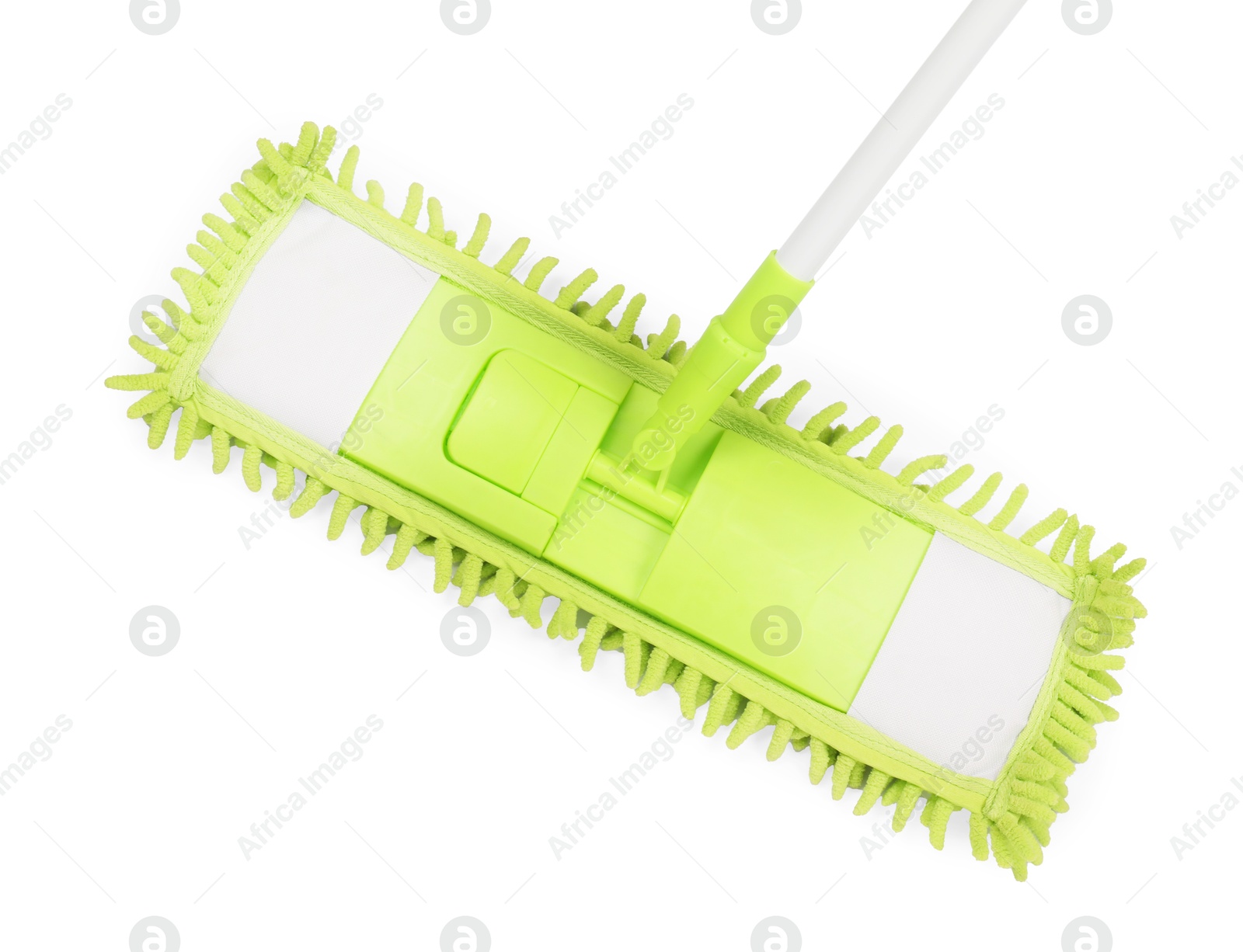 Photo of Mop with plastic handle isolated on white. top view