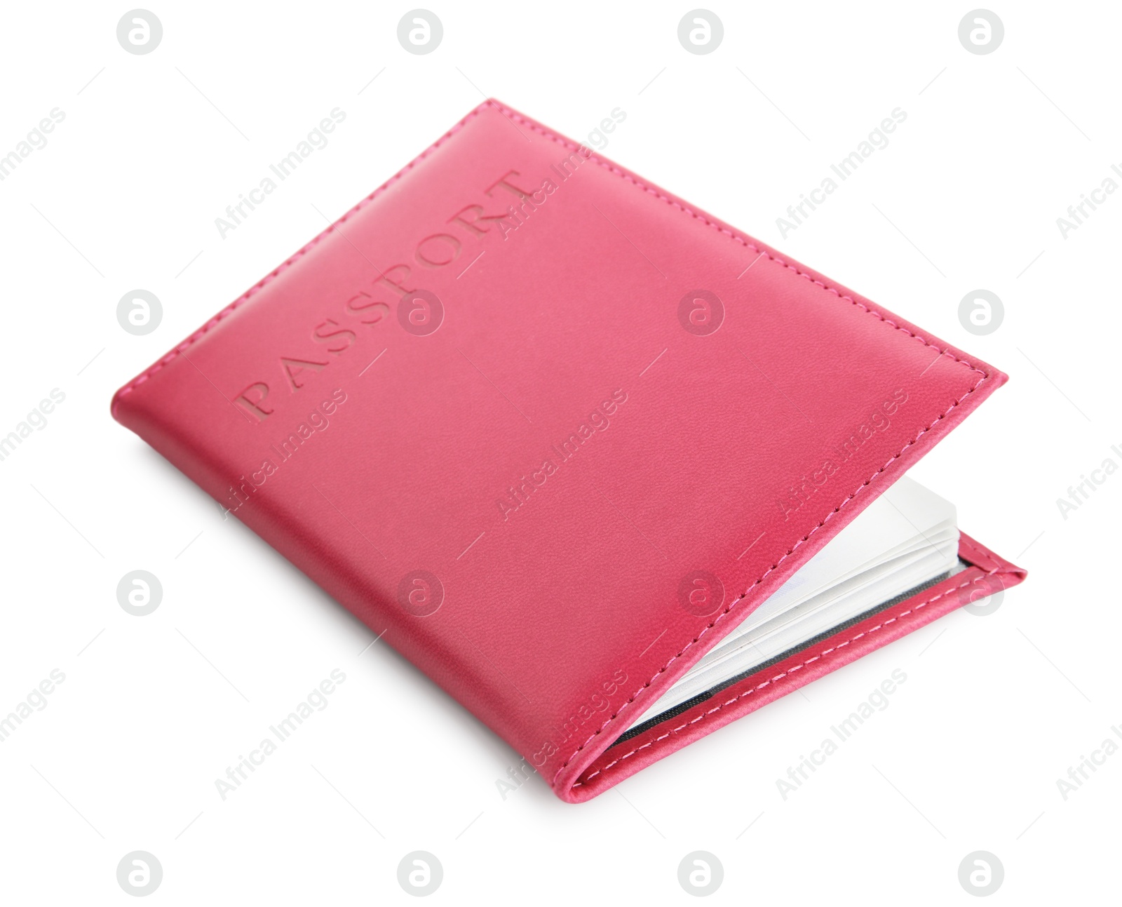 Photo of Passport in crimson cover isolated on white