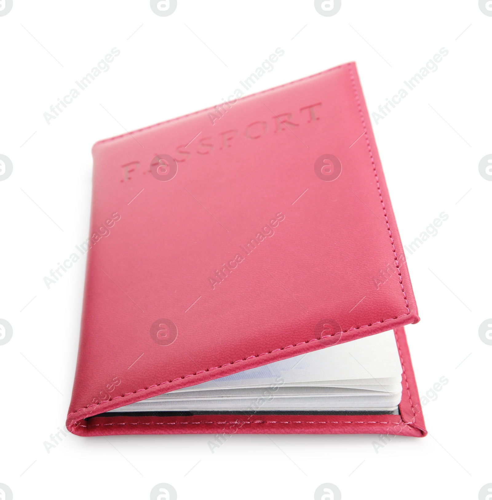 Photo of Passport in crimson cover isolated on white