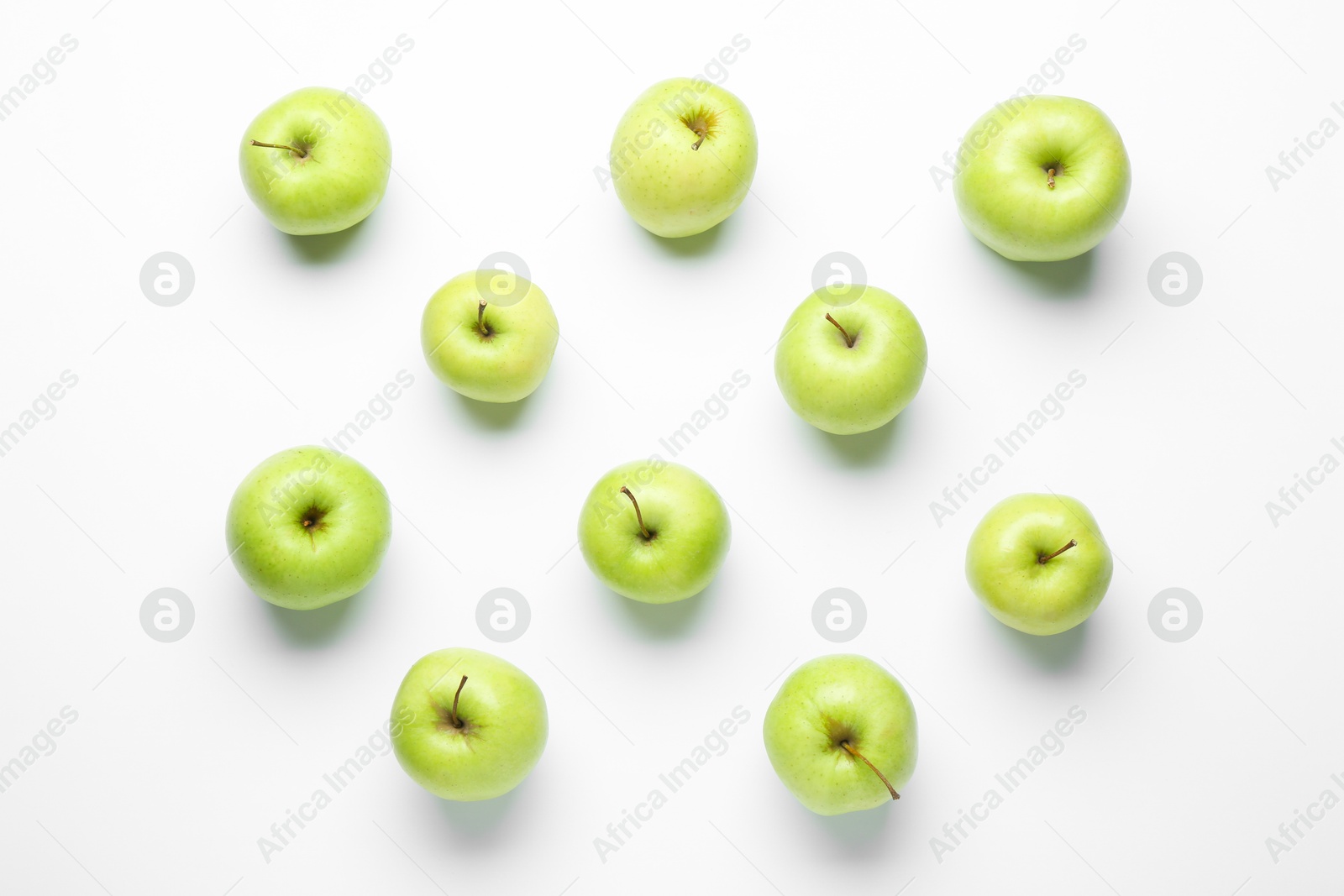 Photo of Flat lay composition with green apples on white background