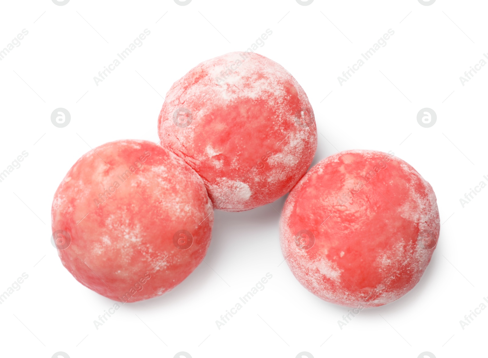 Photo of Delicious mochi isolated on white, top view