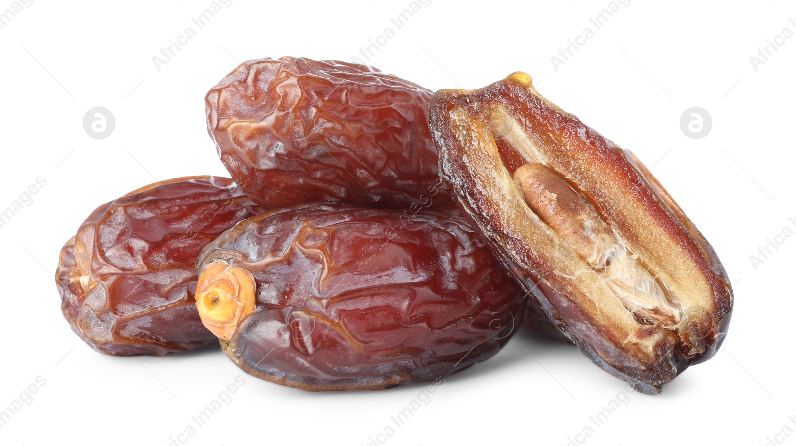 Photo of Many tasty dried dates isolated on white