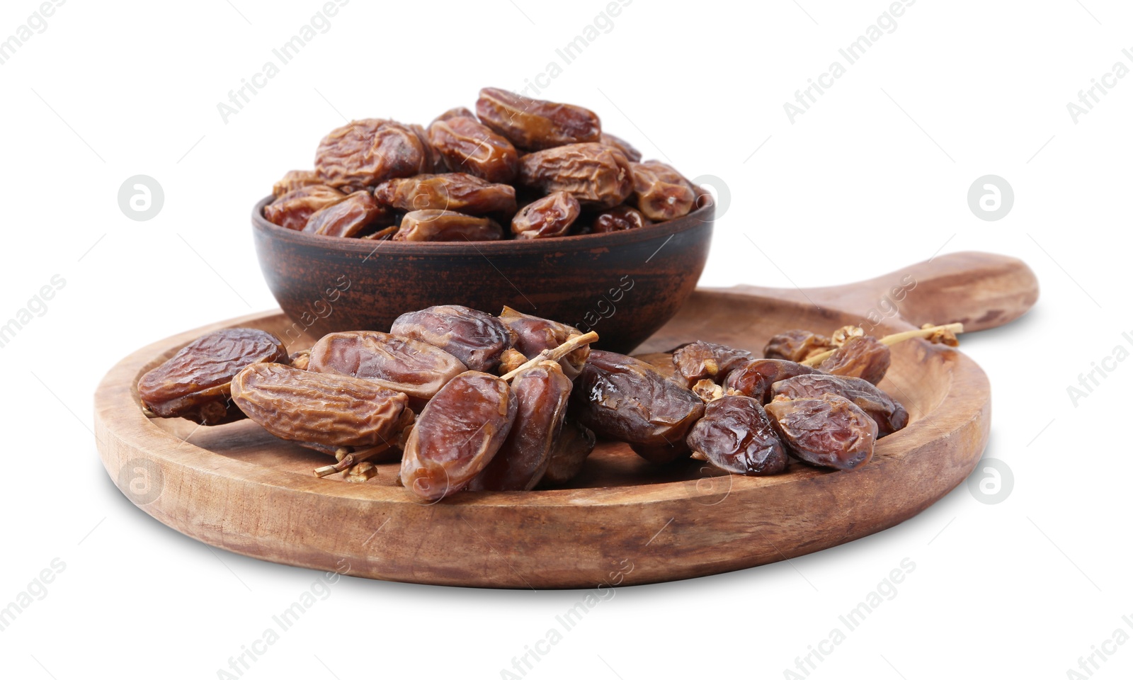 Photo of Many tasty dried dates isolated on white