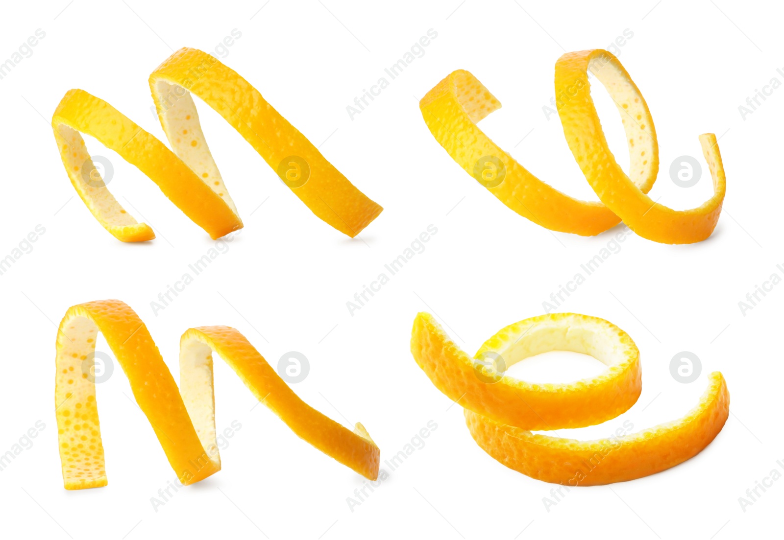 Image of Twisted orange peels isolated on white, collage