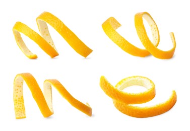 Image of Twisted orange peels isolated on white, collage