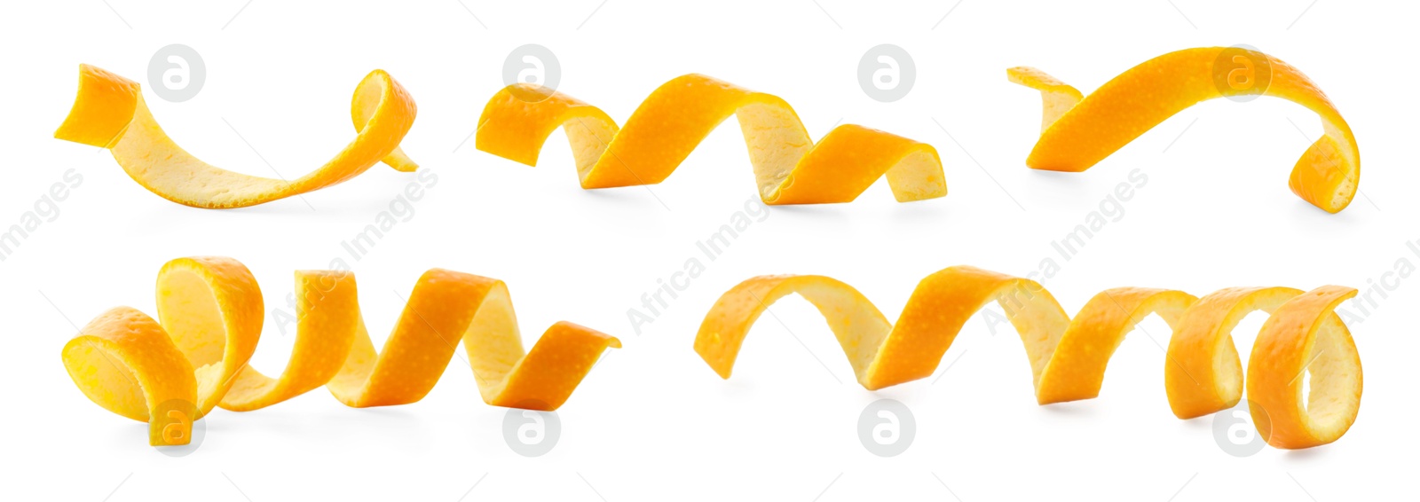 Image of Twisted orange peels isolated on white, collage