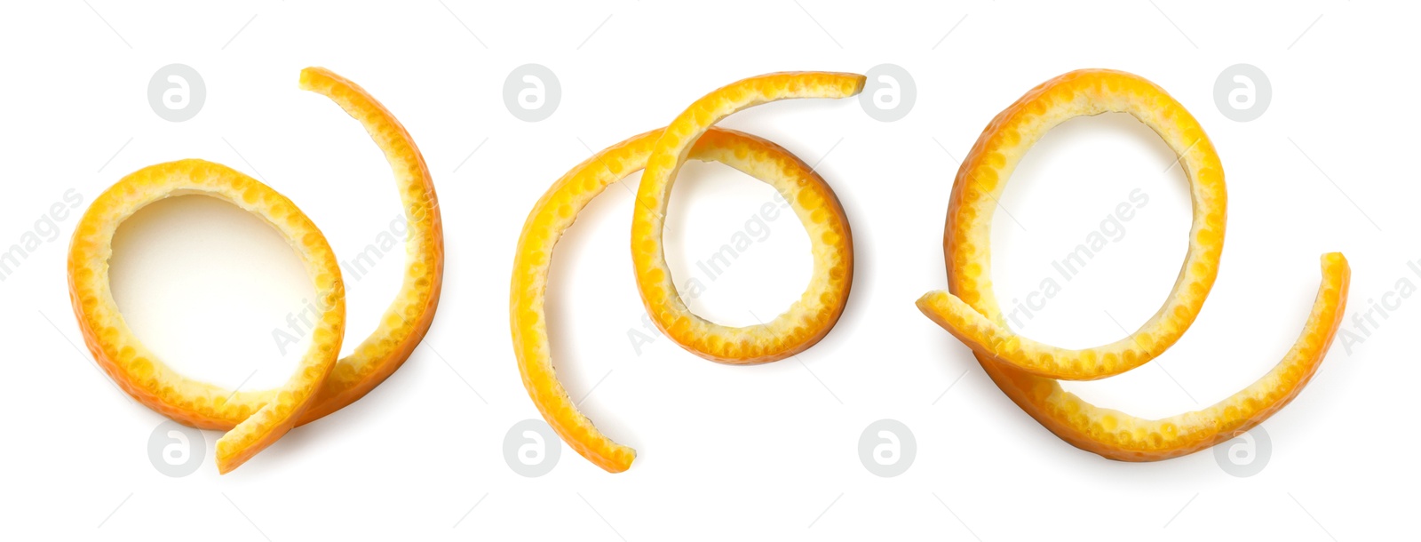 Image of Twisted orange peels isolated on white, collage