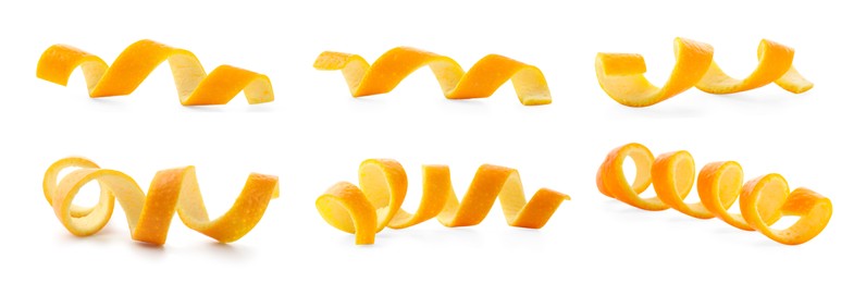 Image of Twisted orange peels isolated on white, collage