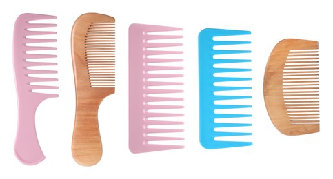 Image of Different hair combs isolated on white, set