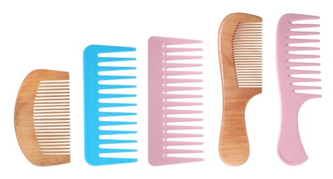 Image of Different hair combs isolated on white, set