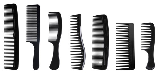 Image of Different hair combs isolated on white, set