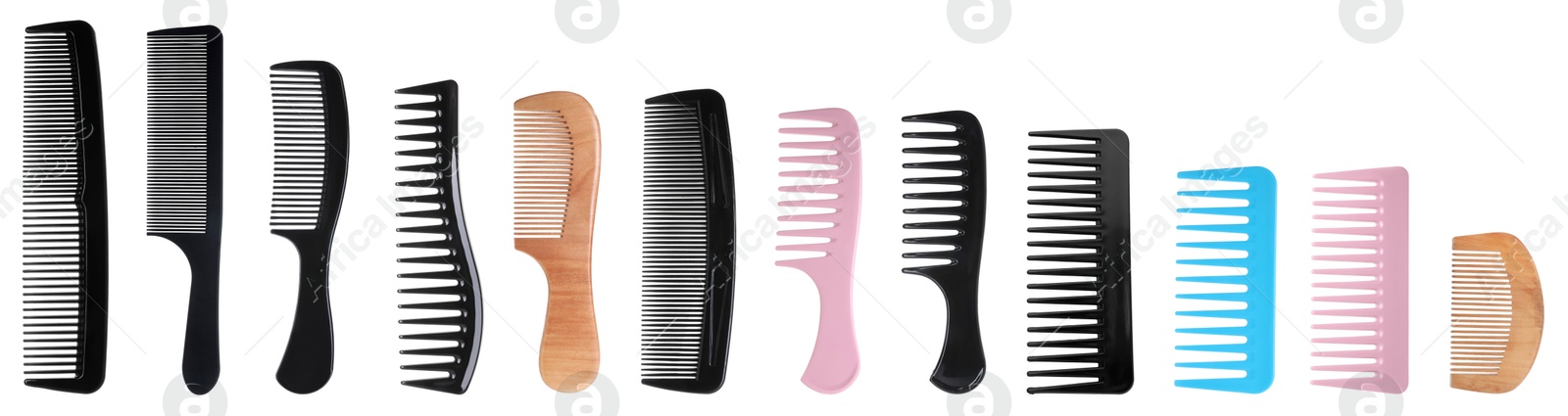 Image of Different hair combs isolated on white, set