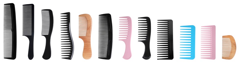 Image of Different hair combs isolated on white, set