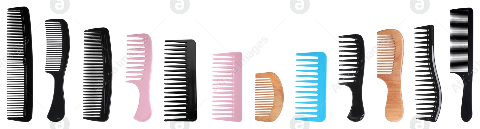 Image of Different hair combs isolated on white, set