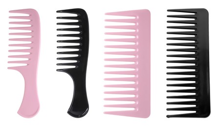 Image of Different hair combs isolated on white, set