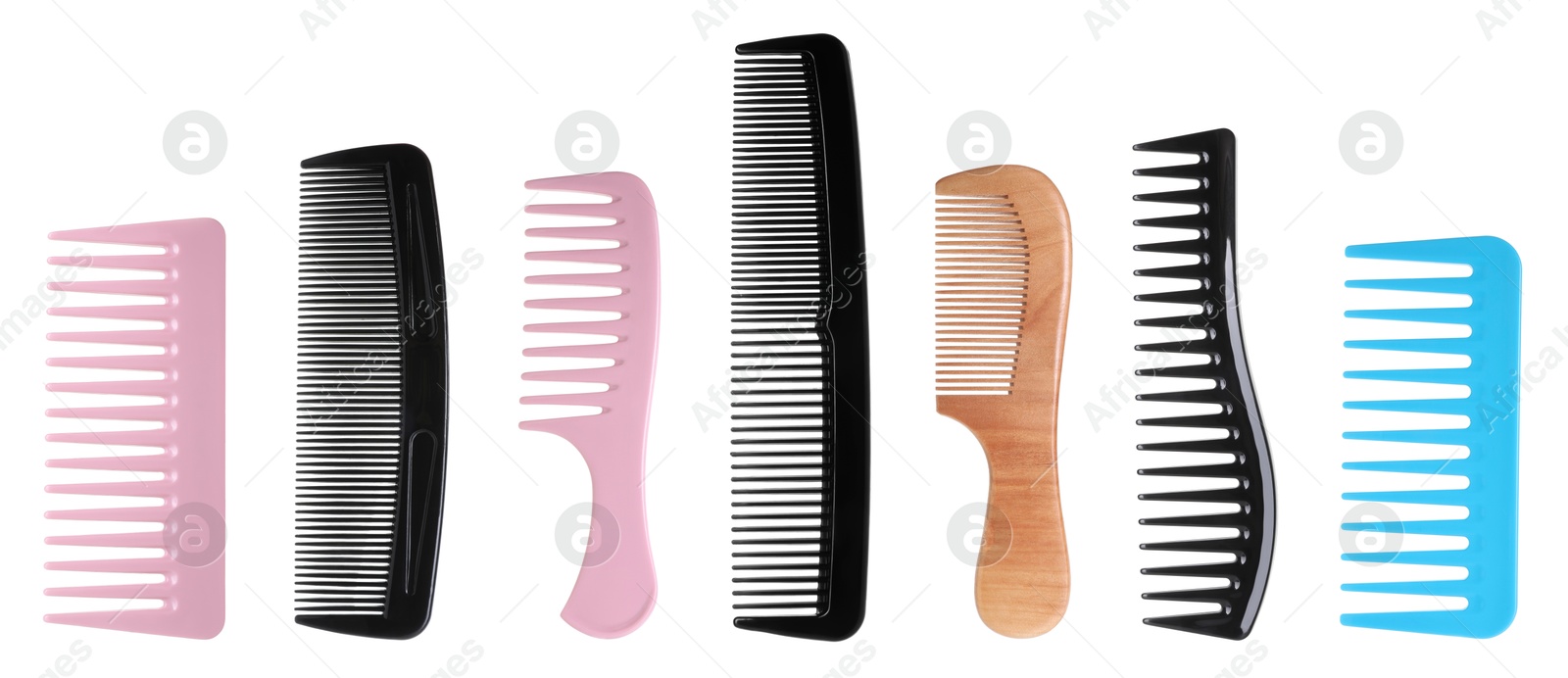 Image of Different hair combs isolated on white, set