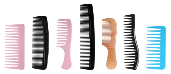 Image of Different hair combs isolated on white, set