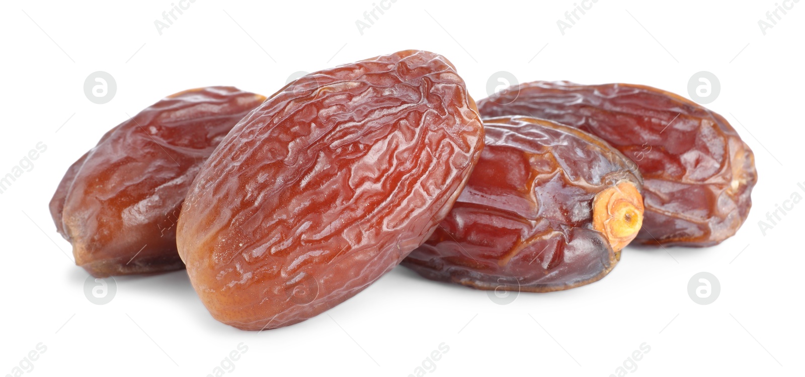 Photo of Many tasty dried dates isolated on white