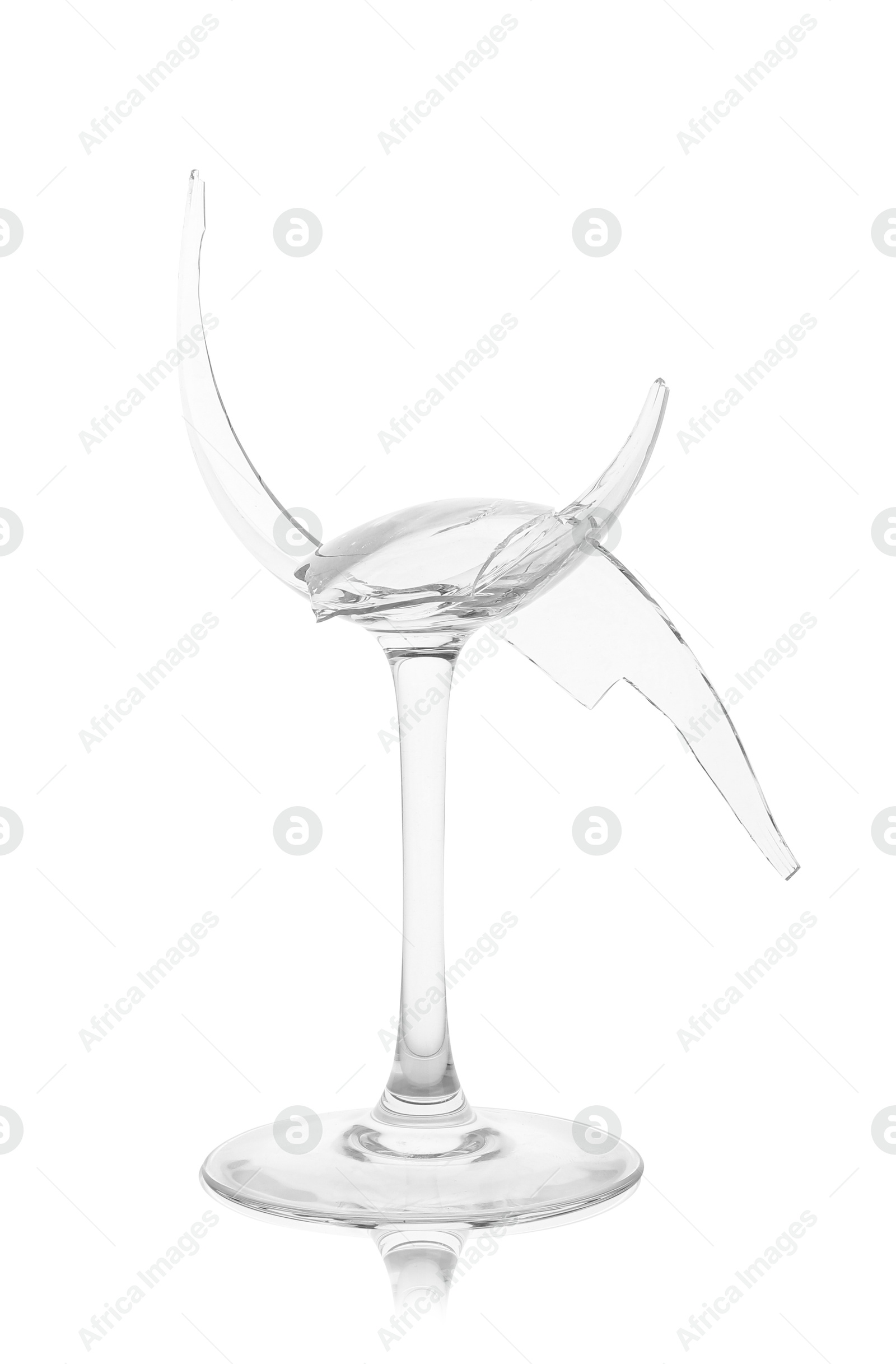 Photo of Pieces of broken wine glass isolated on white