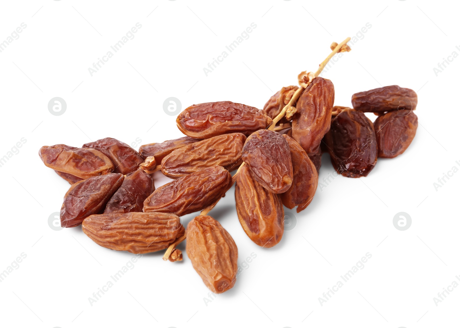 Photo of Bunch of tasty dried dates isolated on white