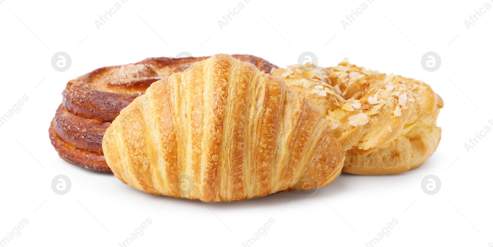 Photo of Different delicious sweet pastries isolated on white