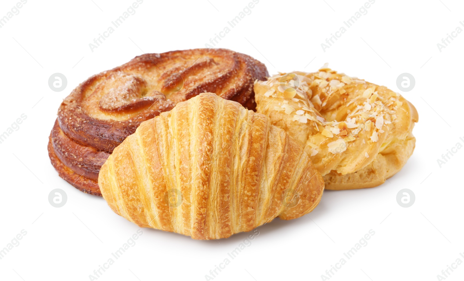 Photo of Different delicious sweet pastries isolated on white