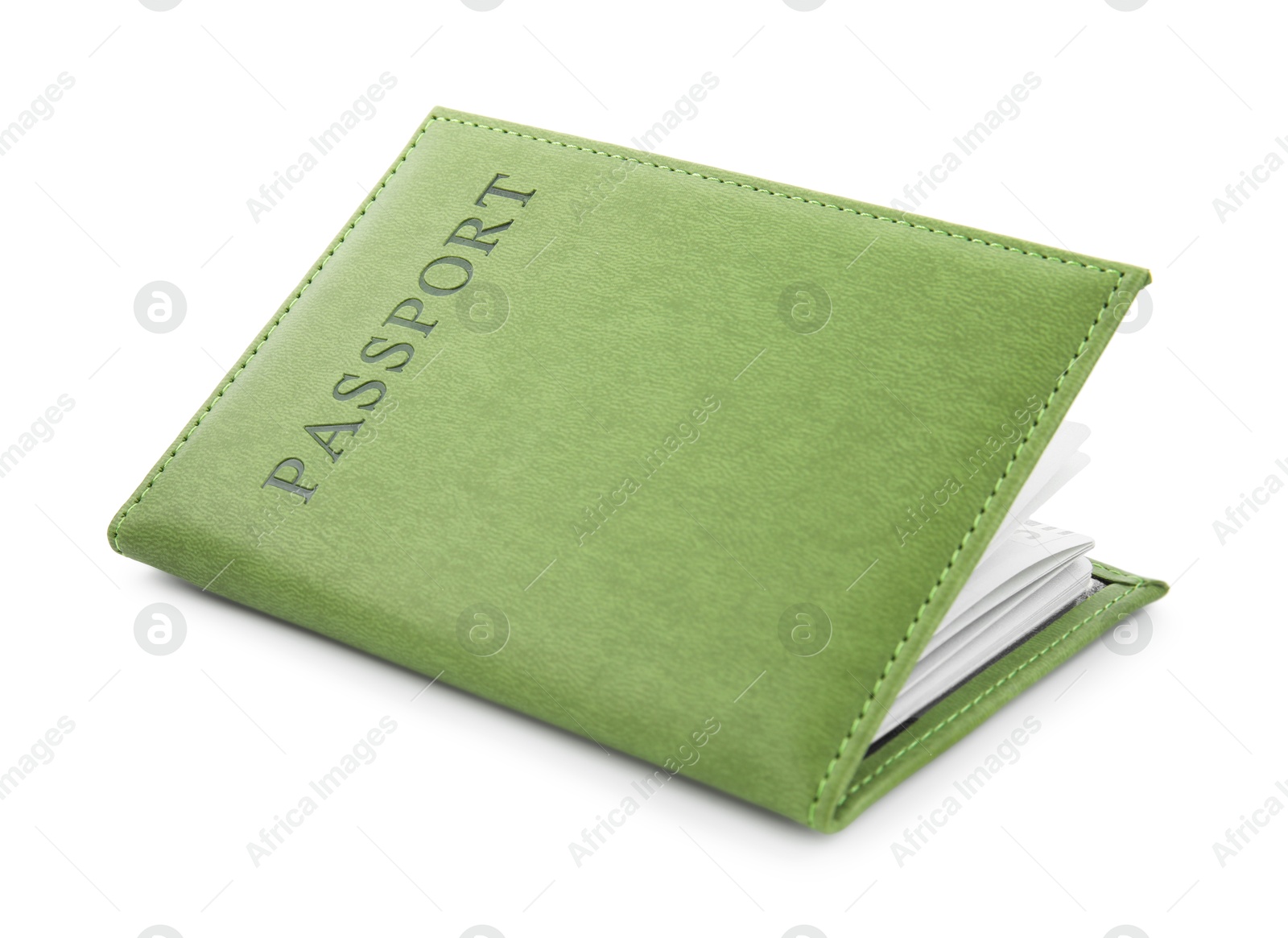 Photo of Passport in green cover isolated on white